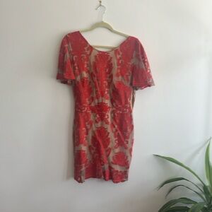 For Love and Lemons red patterned backless dress